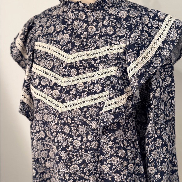 The New Society Floral Navy Smock Dress with Lace Details - Picture 2 of 16